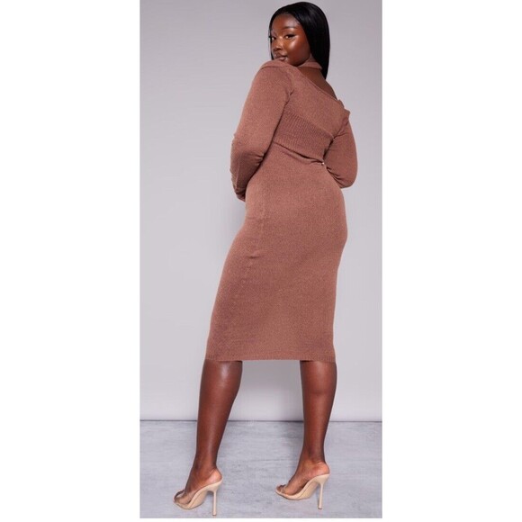 PrettyLittleThing Halter Neck Knitted Sweater Dress Women's Size ~22 Chocolate - Picture 2 of 16